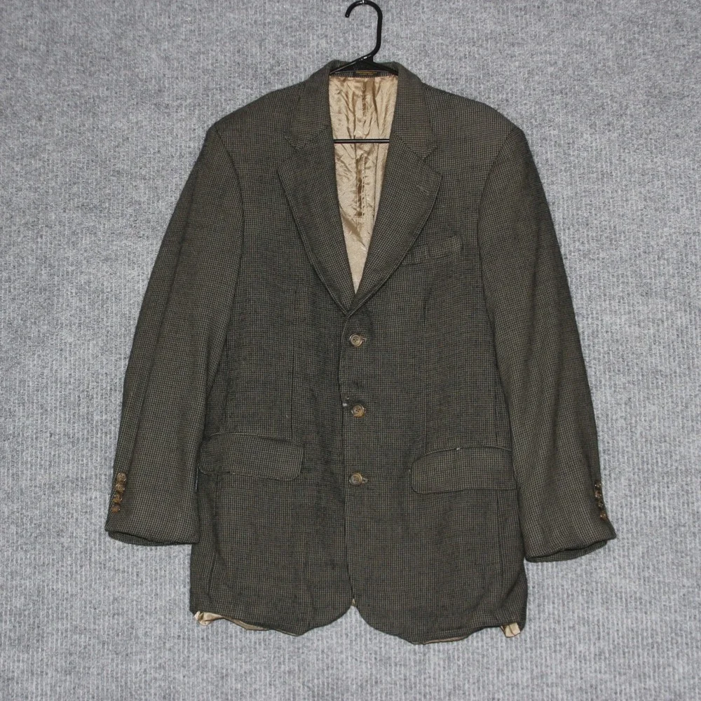 Oscar de la Renta Men's 40L 100% Wool Houndstooth Blazer Jacket Made in Colombia